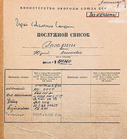 «Роскосмос» рассекретил личное дело Гагарина